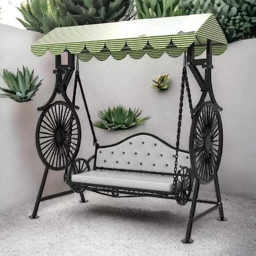 Wood Eclat Iron 2-Seater Outdoor Swing with Canopy Roof Comfortable  Cushion Seat for Home Garden Porch, Balcony (Weight Capacity 300Kgs+)